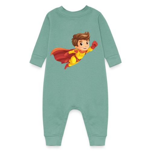 Cheerful Cartoon Superhero Boy Flying High - Baby Fleece One Piece