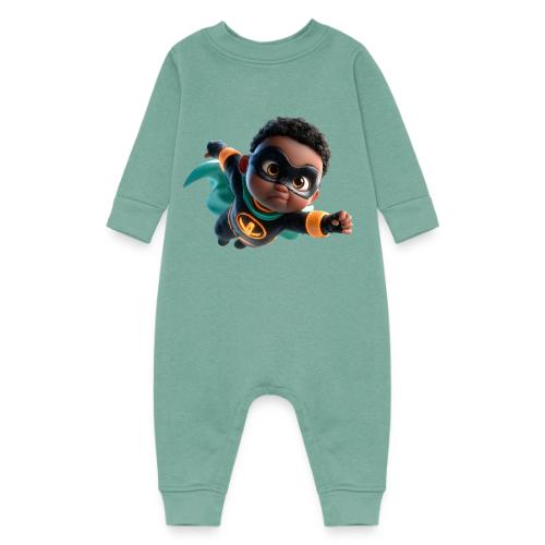 Brave Cartoon Superhero Boy in Green Cape - Baby Fleece One Piece