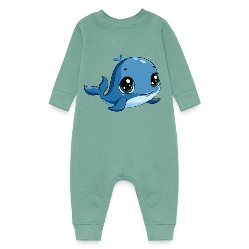 Smiling Blue Baby Whale - Baby Fleece One Piece