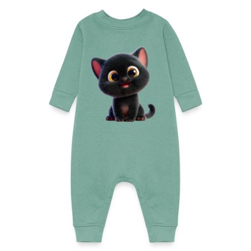 Adorable 3D Black Kitten with Big Eyes - Baby Fleece One Piece