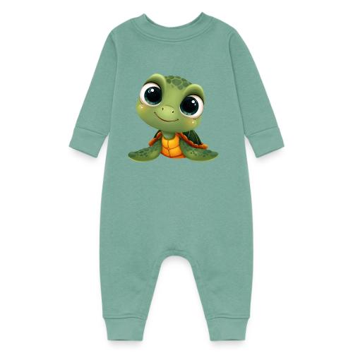 Cheerful Green Cartoon Sea Turtle with Big Eyes - Baby Fleece One Piece