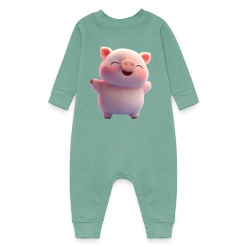 Cute Cartoon Baby Pig Standing Arms Up - Baby Fleece One Piece