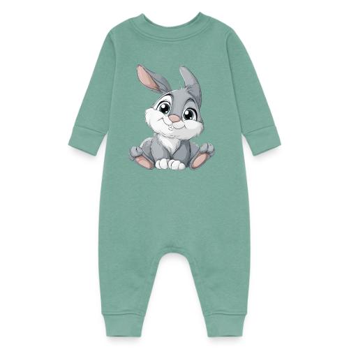 Joyful Grey and White Baby Rabbit Cartoon - Baby Fleece One Piece
