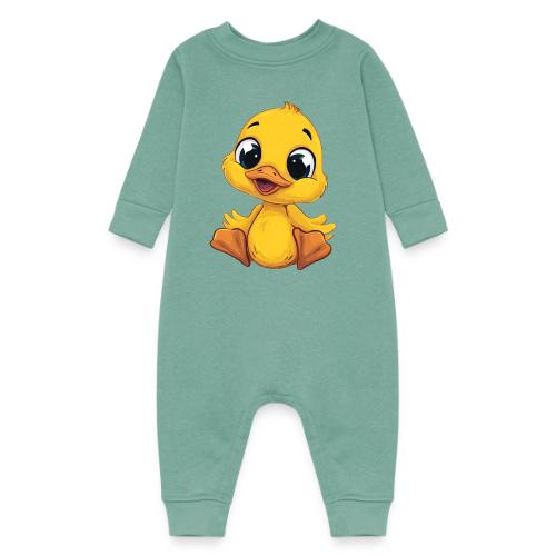 Sweet Yellow Cartoon Duck Sitting Happily - Baby Fleece One Piece