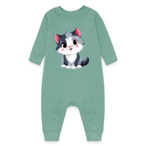 Sweet Sitting Kitten Cartoon Smiling - Baby Fleece One Piece