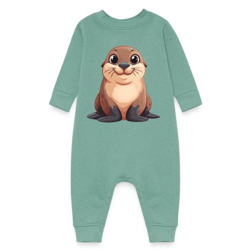 Smiling Cartoon Brown Sea Lion - Baby Fleece One Piece