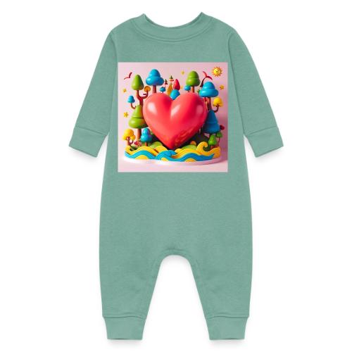 Big red heart, surrounded by landscape, nature - Baby Fleece One Piece