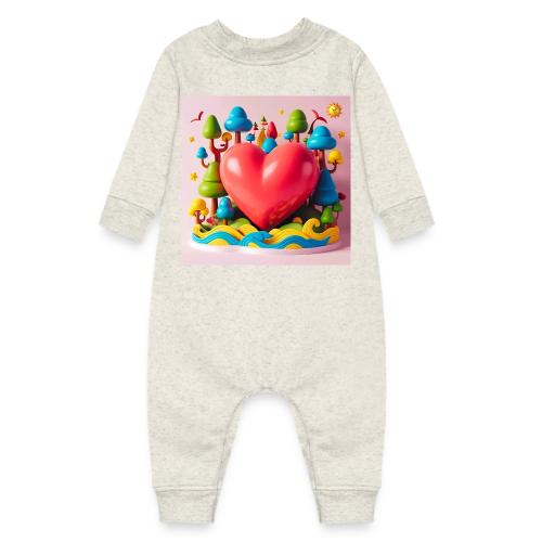 Big red heart, surrounded by landscape, nature - Baby Fleece One Piece