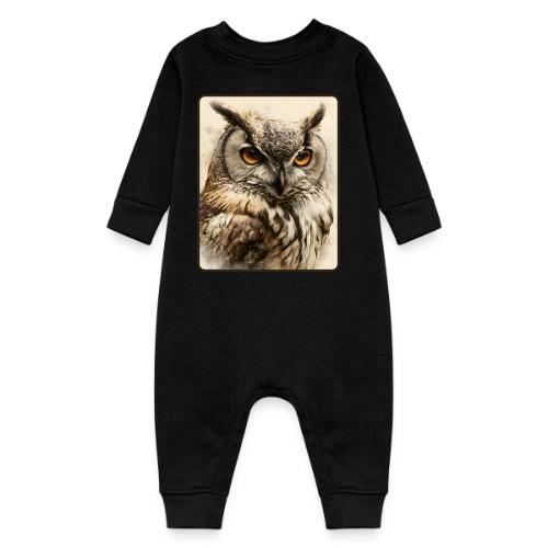 Great Horned Owl Watercolor Design - Baby Fleece One Piece
