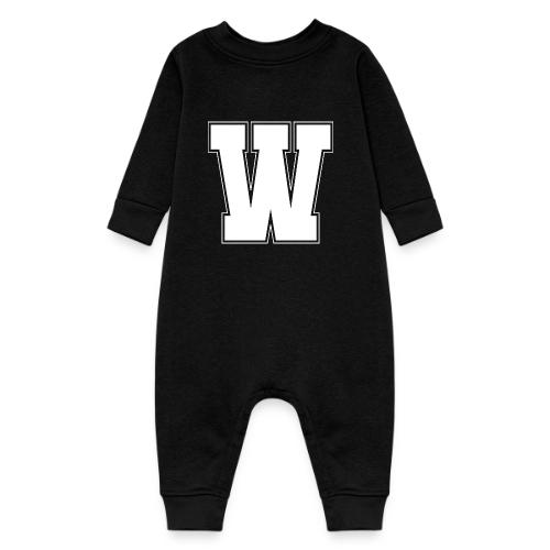 White Letter W – Varsity Alphabet Monogram - Baby Fleece One Piece