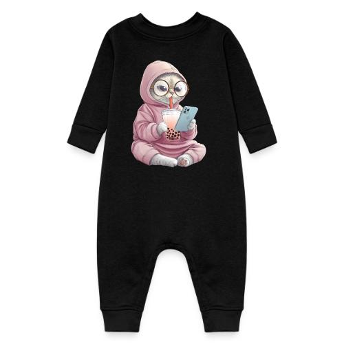 Cool Cat Bubble Tea Cartoon Design - Baby Fleece One Piece