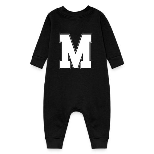 White Letter M – Varsity Alphabet Monogram - Baby Fleece One Piece