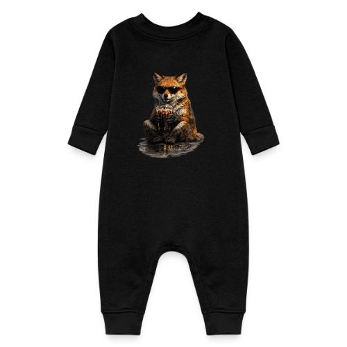 Cool Red Fox Wearing Sunglasses Drinking Coffee - Baby Fleece One Piece