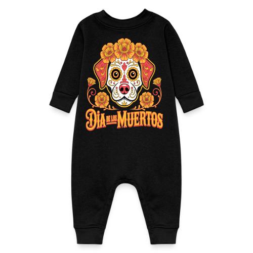 Dia De Los Muertos Dog Skull Flowers - Baby Fleece One Piece