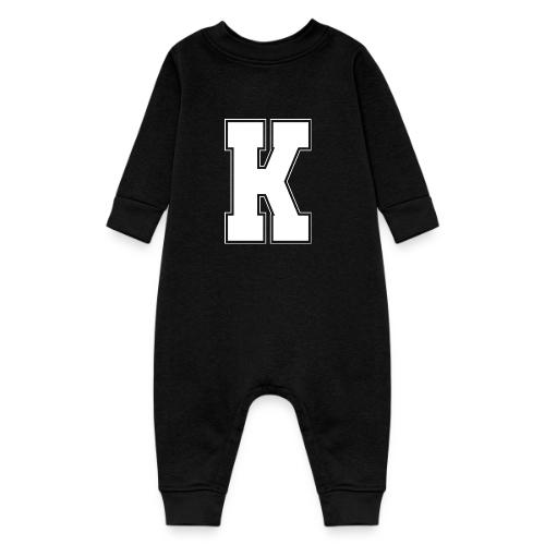 White Letter K – Varsity Alphabet Monogram - Baby Fleece One Piece