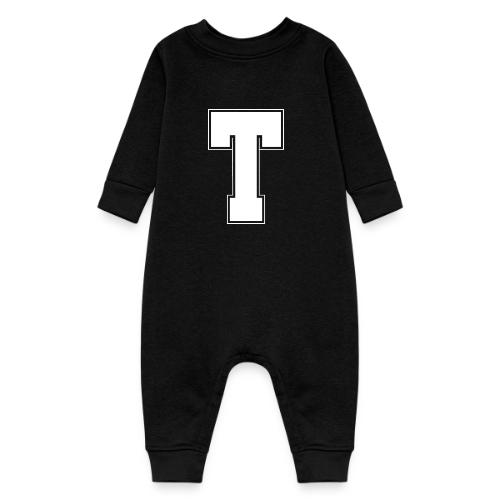 White Letter T – Varsity Alphabet Monogram - Baby Fleece One Piece