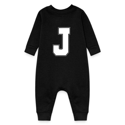 White Letter J – Varsity Alphabet Monogram - Baby Fleece One Piece