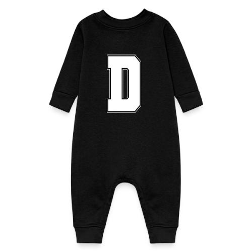 White Letter D – Varsity Alphabet Monogram - Baby Fleece One Piece