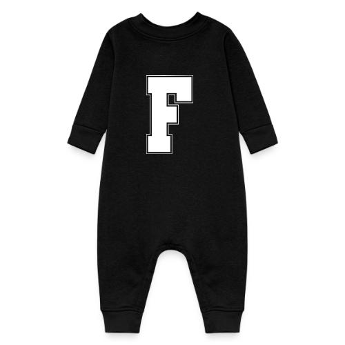 White Letter F – Varsity Alphabet Monogram - Baby Fleece One Piece