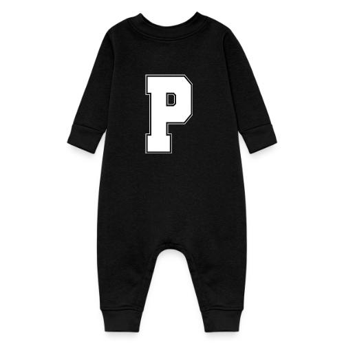 White Letter P – Varsity Alphabet Monogram - Baby Fleece One Piece