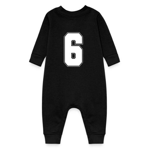 White Number 6 – Varsity Font - Baby Fleece One Piece