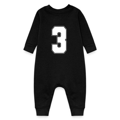 White Number 3 – Varsity Font - Baby Fleece One Piece
