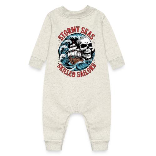 Stormy Seas Skull Pirate Ship Nautical Ocean Waves - Baby Fleece One Piece