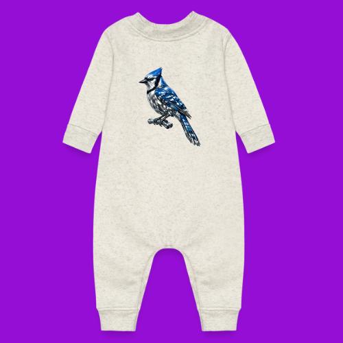 Silver Blue Jay on Perch + Flight Stages 2-print - Baby Fleece One Piece