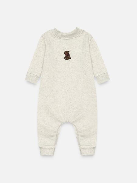 Sitting Teddy bear embroidered - Baby Fleece One Piece - heather oatmeal - Front