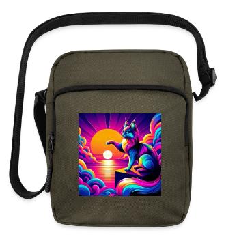 Neon Sunset Cat on Prism Peak - Upright Crossbody Bag - olive - Front