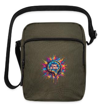 Time is Now Neon Splash Clock - Upright Crossbody Bag - olive - Front