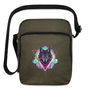 Neon Wolf in Geometric Triangle - Upright Crossbody Bag - olive - Front