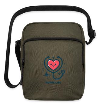 Nurse Life Heart Stethoscope - Upright Crossbody Bag - olive - Front