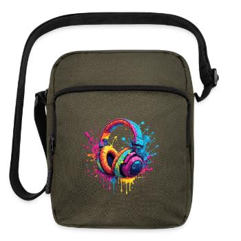 Neon Splash Headphones Art - Upright Crossbody Bag - olive - Front