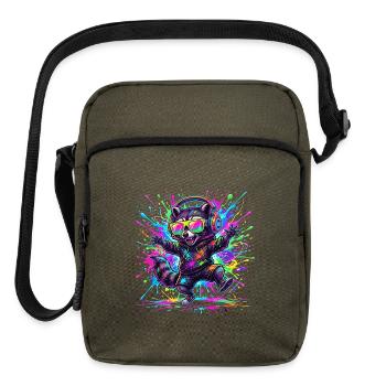 Raccoon Rave Neon Splash - Upright Crossbody Bag - olive - Front