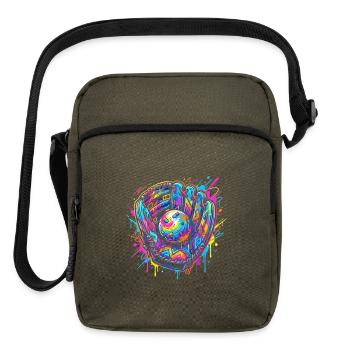 Neon Splash Baseball Glove Burst - Upright Crossbody Bag - olive - Front