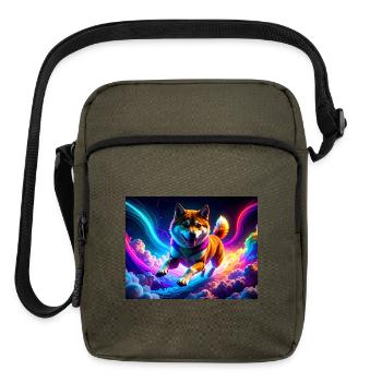 Vibrant Neon Shiba Inu in Surreal Sky - Upright Crossbody Bag - olive - Front