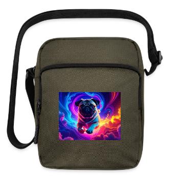 Colorful Pug Surrounded by Neon Swirls - Upright Crossbody Bag - olive - Front