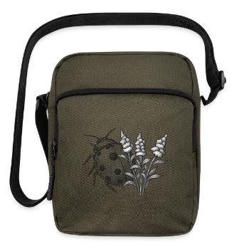 Monochrome Ladybug with Lupine - Upright Crossbody Bag - olive - Front