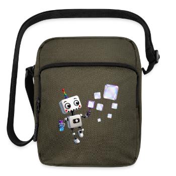 Robot blowing iridescent soap bubbles - Upright Crossbody Bag - olive - Front
