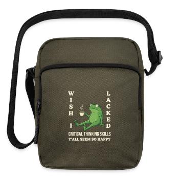 Wish I Lacked Critical Thinking Skills frog humor - Upright Crossbody Bag - olive - Front
