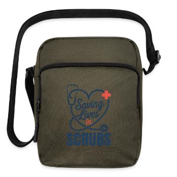 Saving Lives in Scrubs Heart Stethoscope - Upright Crossbody Bag - olive - Front