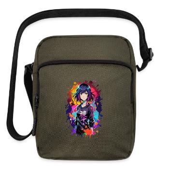 Neon Splash Anime Portrait - Upright Crossbody Bag - olive - Front