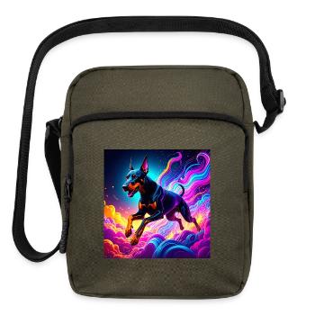 Neon Doberman Illustration - Upright Crossbody Bag - olive - Front