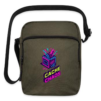 Cache Chaos — Neon Data Dive Isometric Design - Upright Crossbody Bag - olive - Front