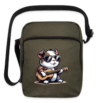 Cool Sunglasses Guinea Pig Playing Guitar - Upright Crossbody Bag - olive - Front