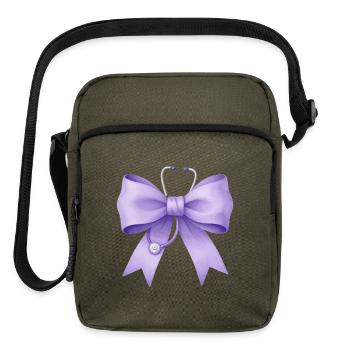 Purple Bow with Stethoscope - Upright Crossbody Bag - olive - Front
