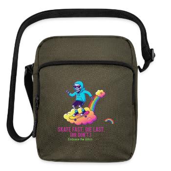 Glitch Skateboarder on Rainbow Cloud - Upright Crossbody Bag - olive - Front