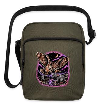 Night Owl vs Rat in Neon Ruins - Upright Crossbody Bag - olive - Front