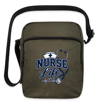 Nurse Life - Stethoscope Heartbeat Design - Upright Crossbody Bag - olive - Front